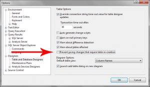 Prevent saving changes that require table re-creation