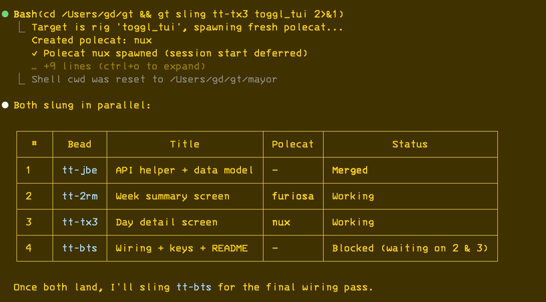furiosa and nux working in parallel — the convoy table mid-flight