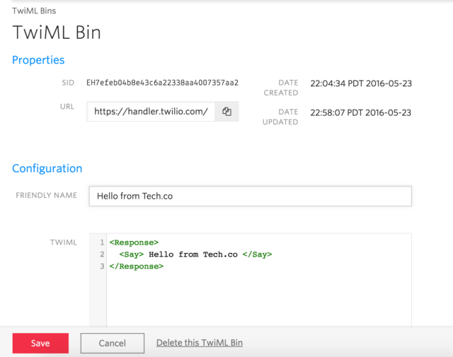 Creating a TwiML Bin in the Twilio Console